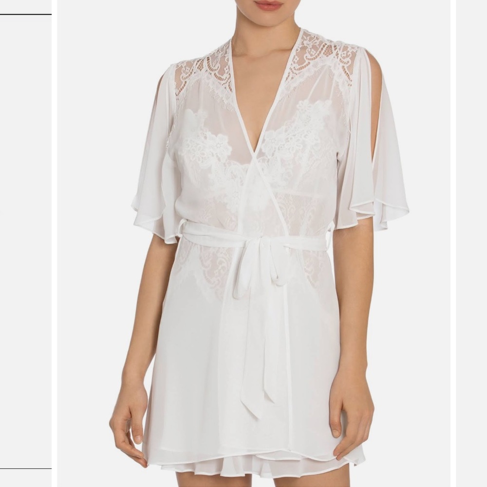 JONQUIL white ivory lace wrap robe NWT XS